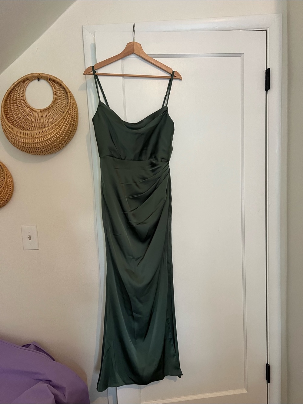 Azazie Satin Cowl-Neck Maxi Dress in Forest Green